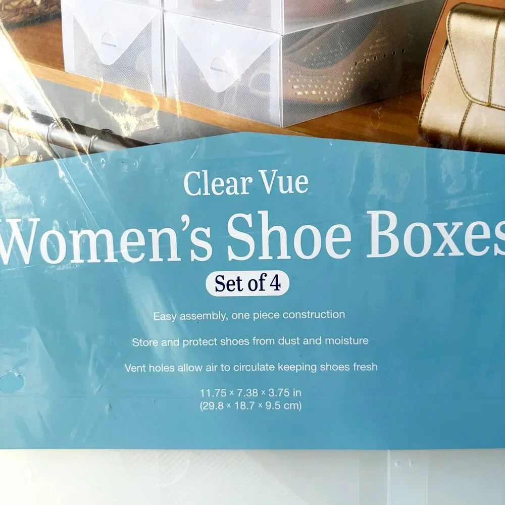 Whitmor Clear Vue Women's Shoe Boxes Set of 4 Stackable Boxes to Protect Shoes